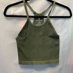 NWOT Free People Earthy Green Ribbed Happiness Runs Crooked Tank Too Size XL